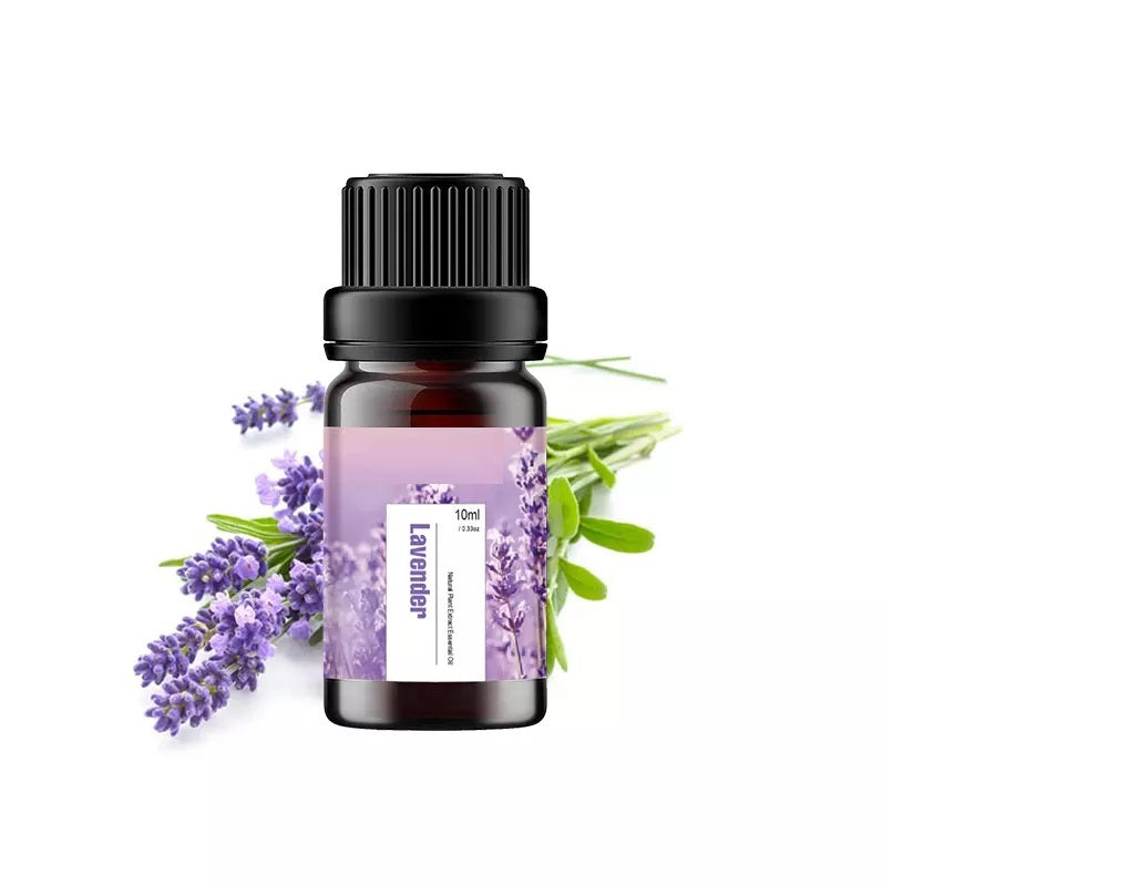 A 10 ML bottle of 100% pure Lavender Essential Oil, showcasing its elegant design and natural essence.