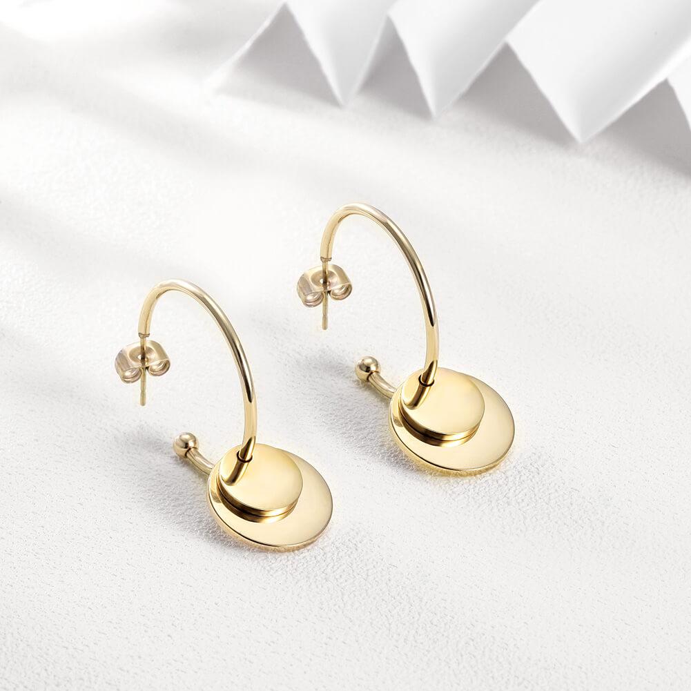 Elegant Layered Discs Drop Earrings made of surgical stainless steel with gold plating.