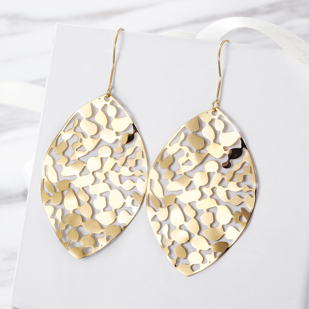 Elegant Leaf Dangle Drop Earrings made of stainless steel with gold plating.