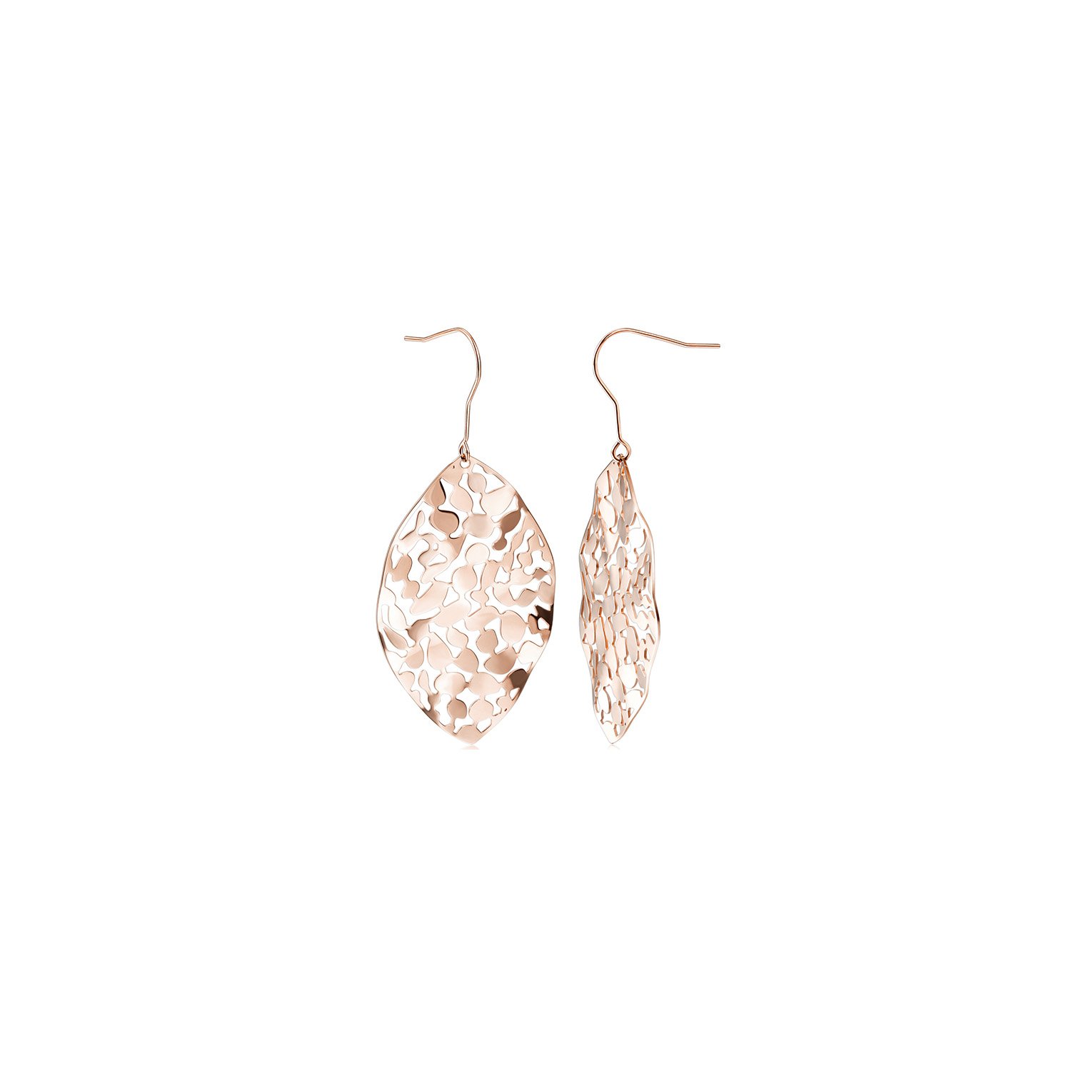 Elegant Leaf Dangle Drop Earrings made of stainless steel with gold plating.