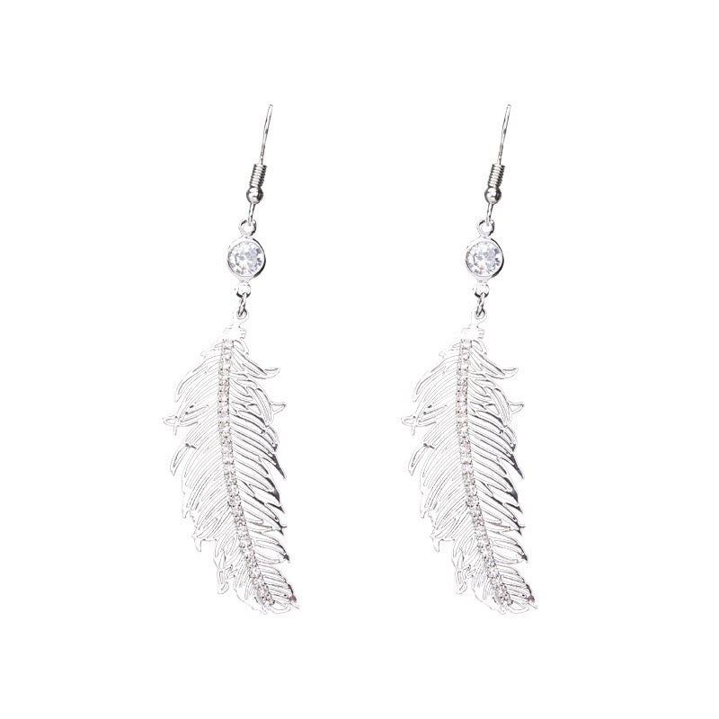 Elegant Leaf Diamond Earrings featuring alloy, rhinestone, and 925 silver accents, showcasing a stylish leaf design.