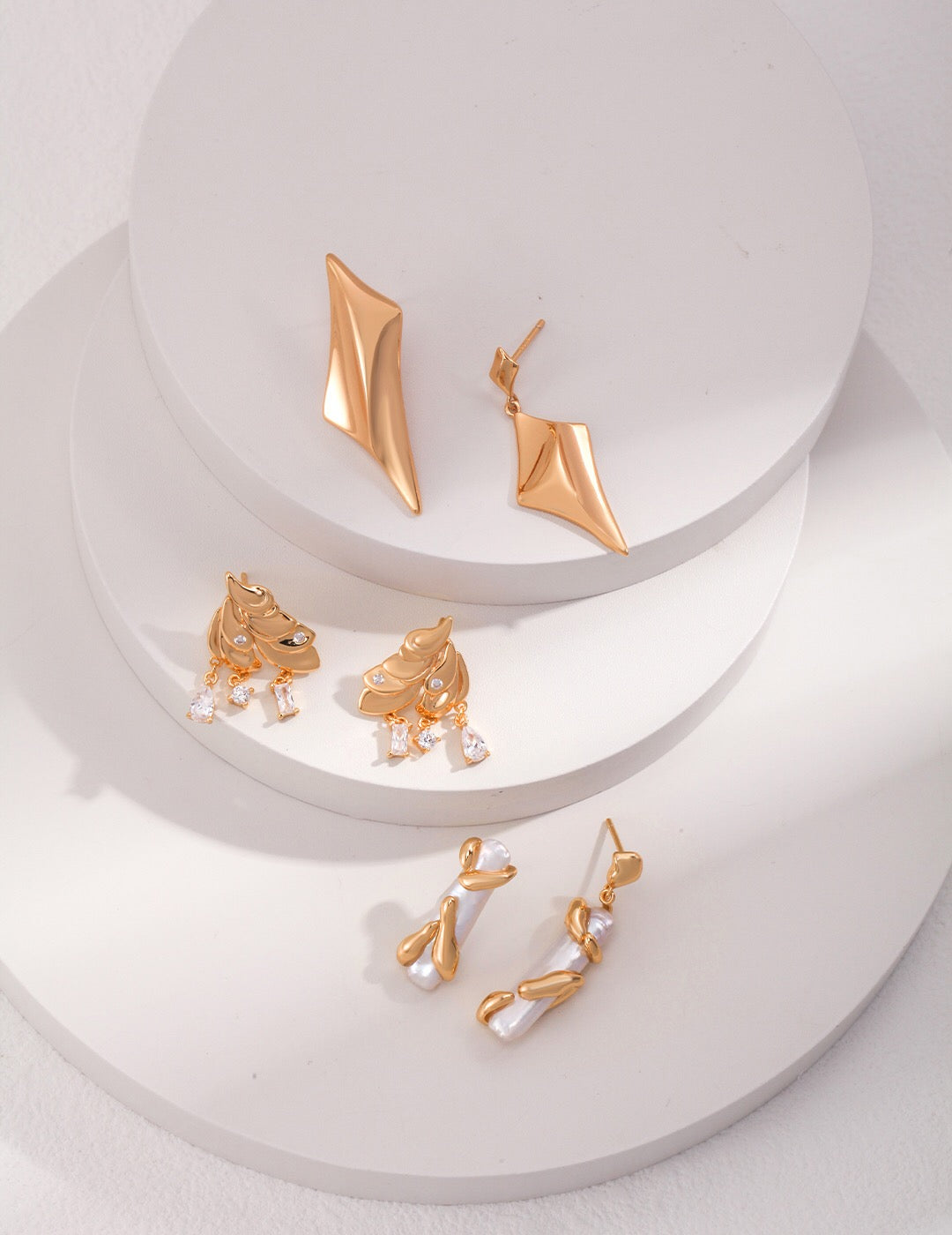 Elegant Leaf Style Zircon Drop Earrings with gold vermeil finish, showcasing a delicate leaf design.