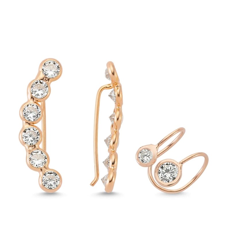 Leah Silver Ear Cuffs and Climber Earrings Set featuring handmade 925 sterling silver with CZ crystals, available in rose gold or rhodium plating.