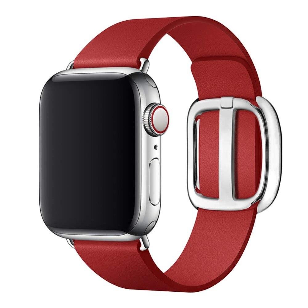 Leather Modern buckle strap for Apple Watch in various colors, showcasing its elegant design and genuine leather material.