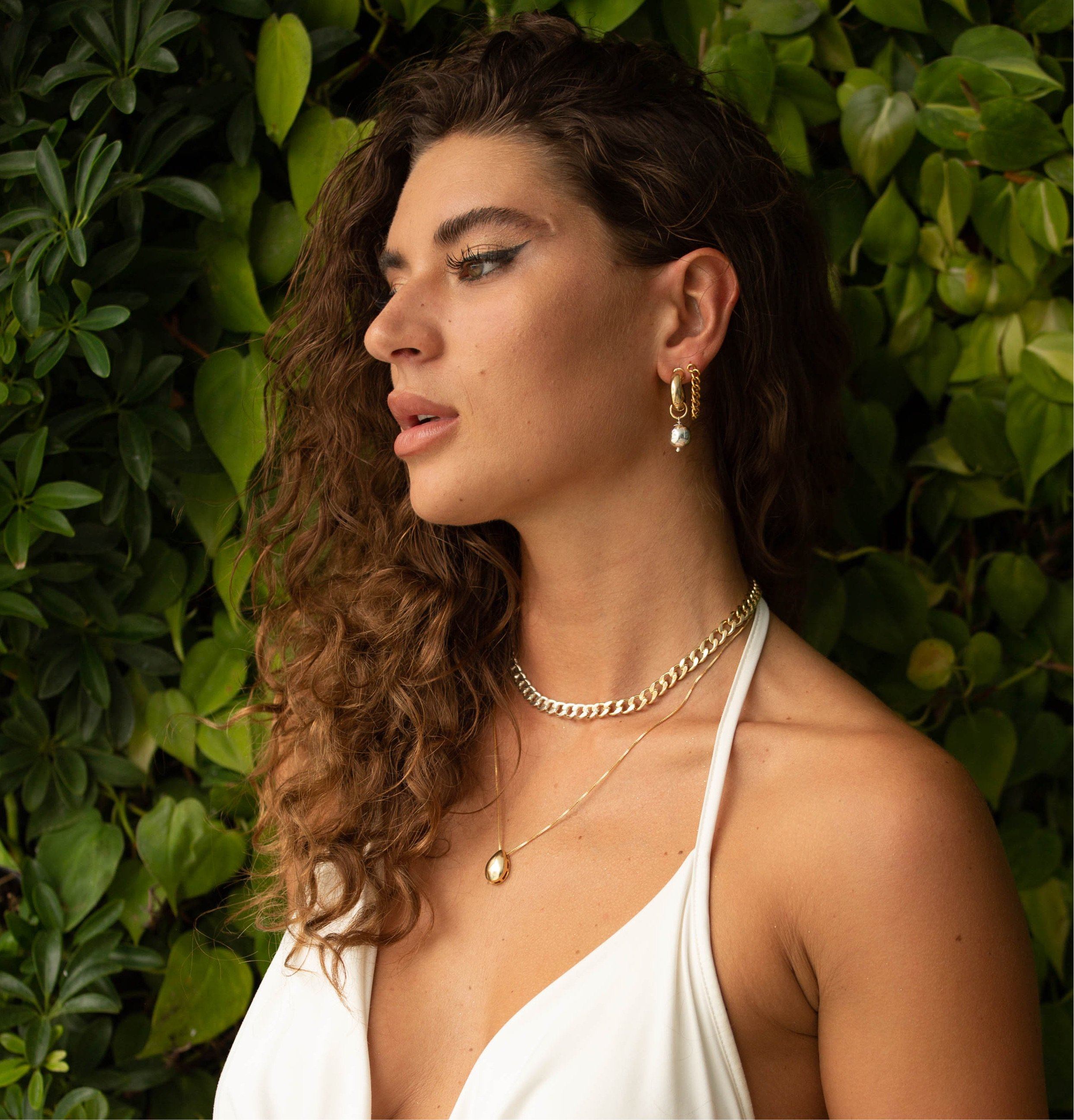 Leila Link Necklace in two-tone design, featuring a 15-inch length with a 4-inch extender, elegantly displayed on a soft background.