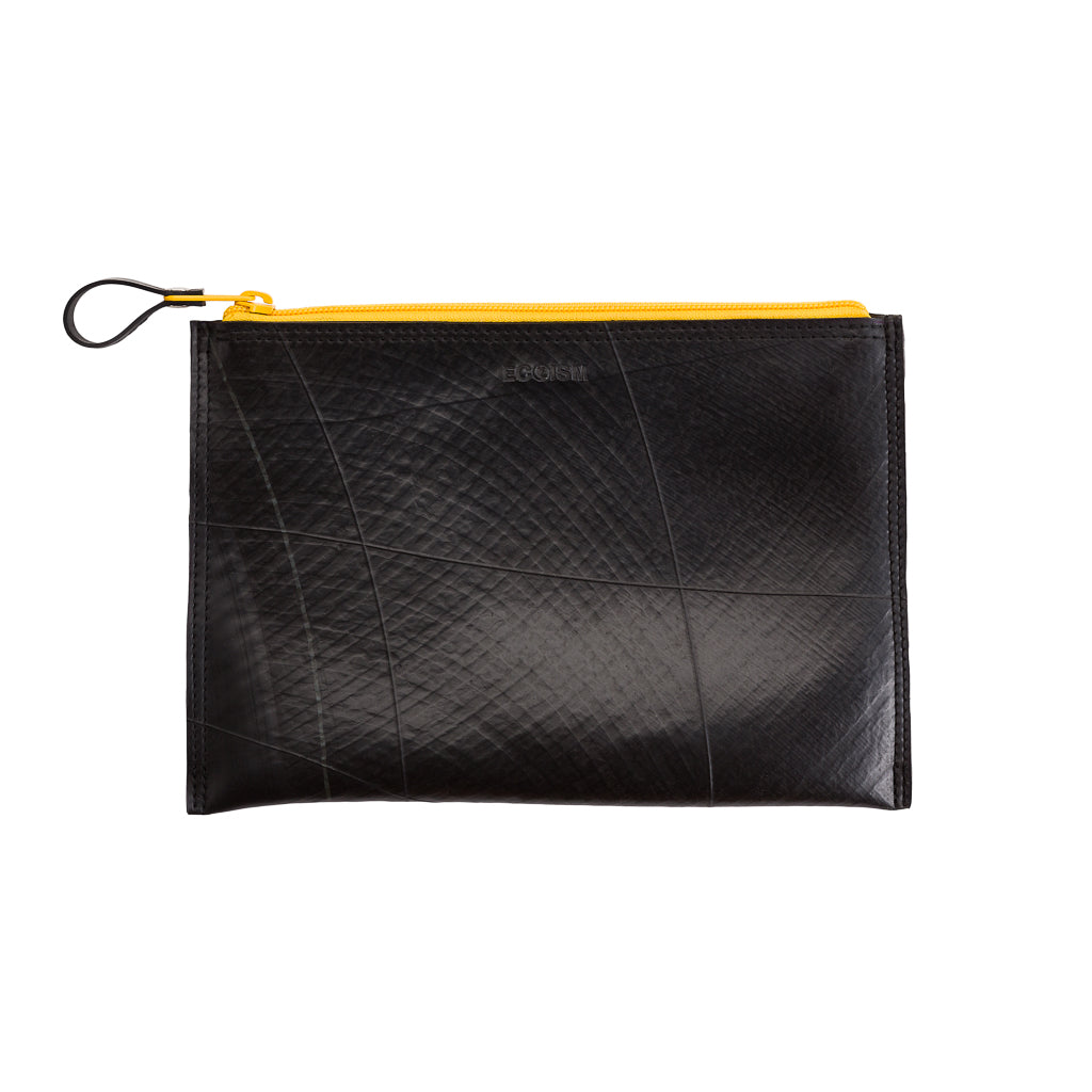 Lewis Essential Medium Flat Vegan Pouch with colorful zip and soft velvet lining, made from reclaimed inner tubes.