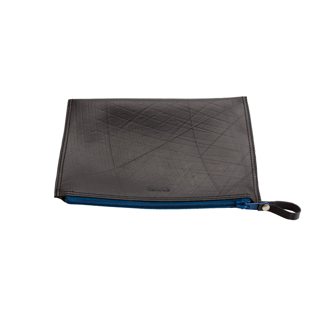 Lewis Essential Medium Flat Vegan Pouch with colorful zip and soft velvet lining, made from reclaimed inner tubes.