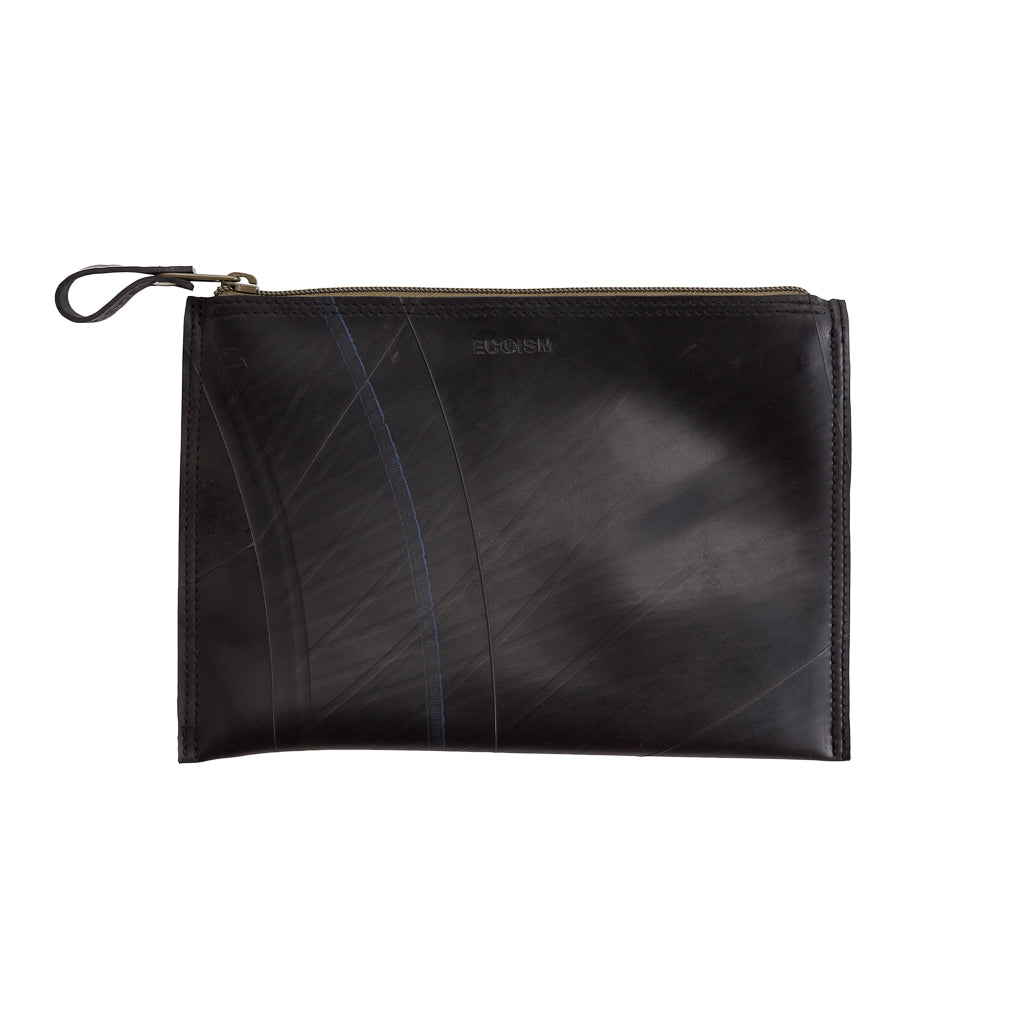 Lewis Essential Medium Flat Vegan Pouch with colorful zip and soft velvet lining, made from reclaimed inner tubes.