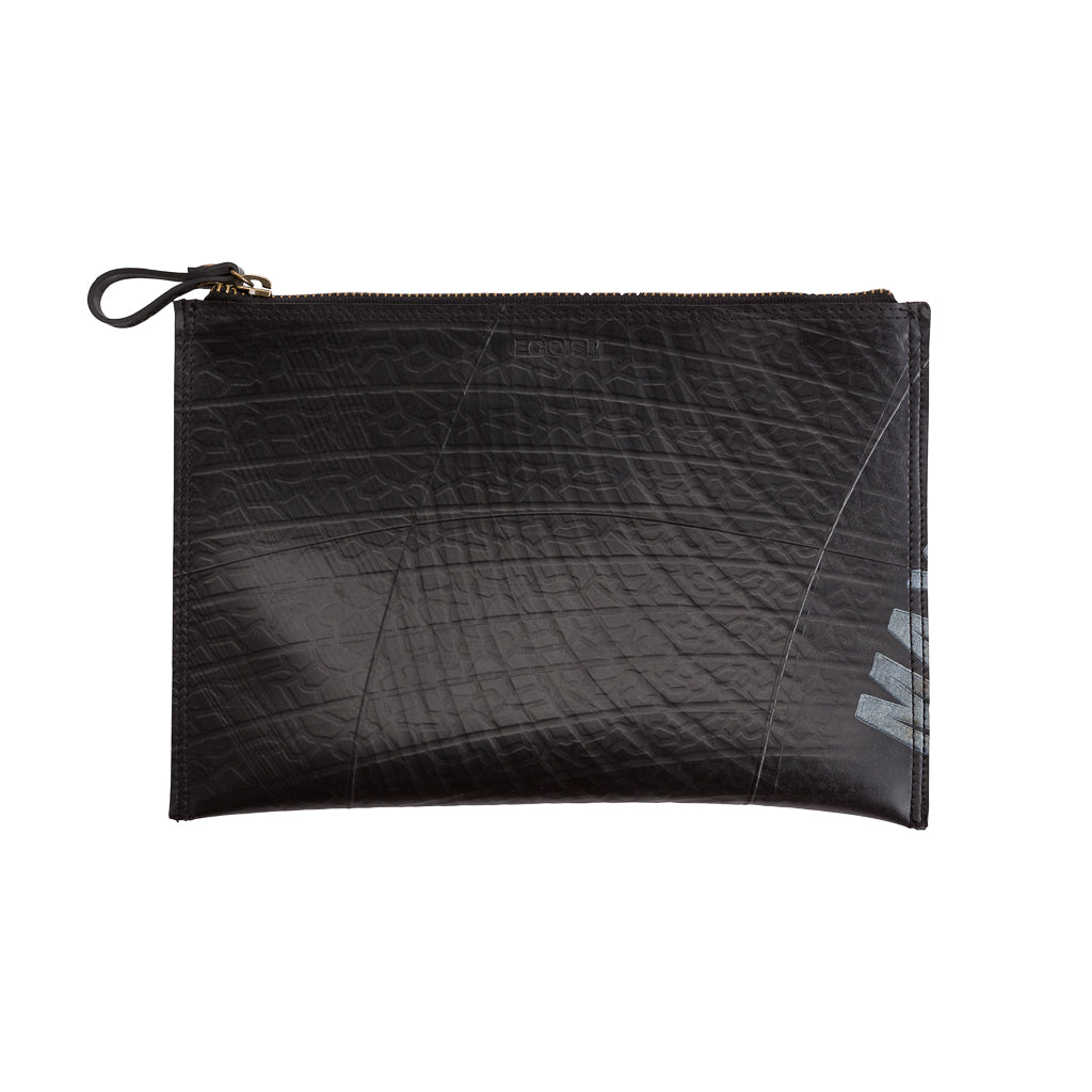 Lewis Essential Medium Flat Vegan Pouch with colorful zip and soft velvet lining, made from reclaimed inner tubes.