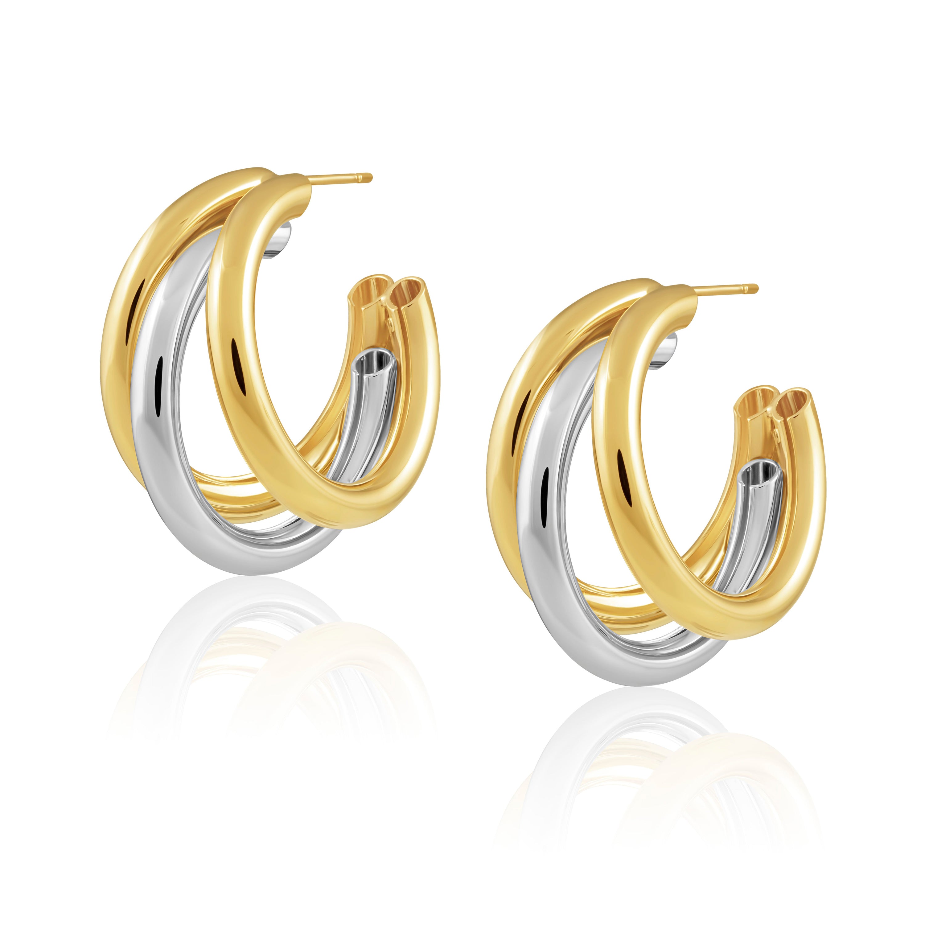 Lexi Tri Hoop earrings in two-tone design, featuring elegant shape and 18K gold plating over sterling silver.