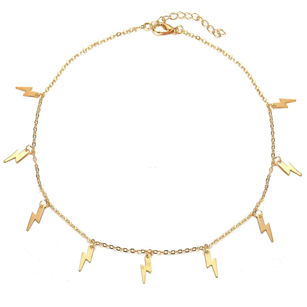 A stunning 18K gold plated Lightning Bolt Necklace featuring a link chain and lobster clasp, elegantly displayed against a soft background.