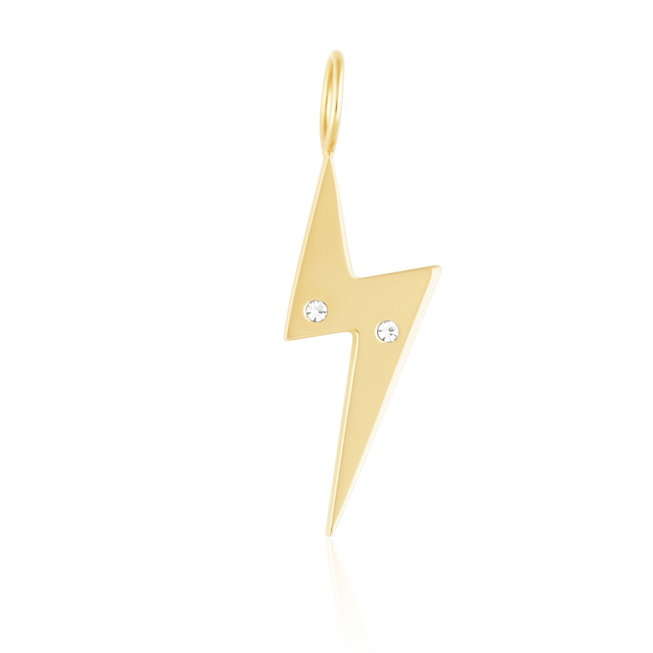 A stylish Lightning Bolt Pendant on an 18-inch box chain, showcasing its 18k gold plating and unique design.