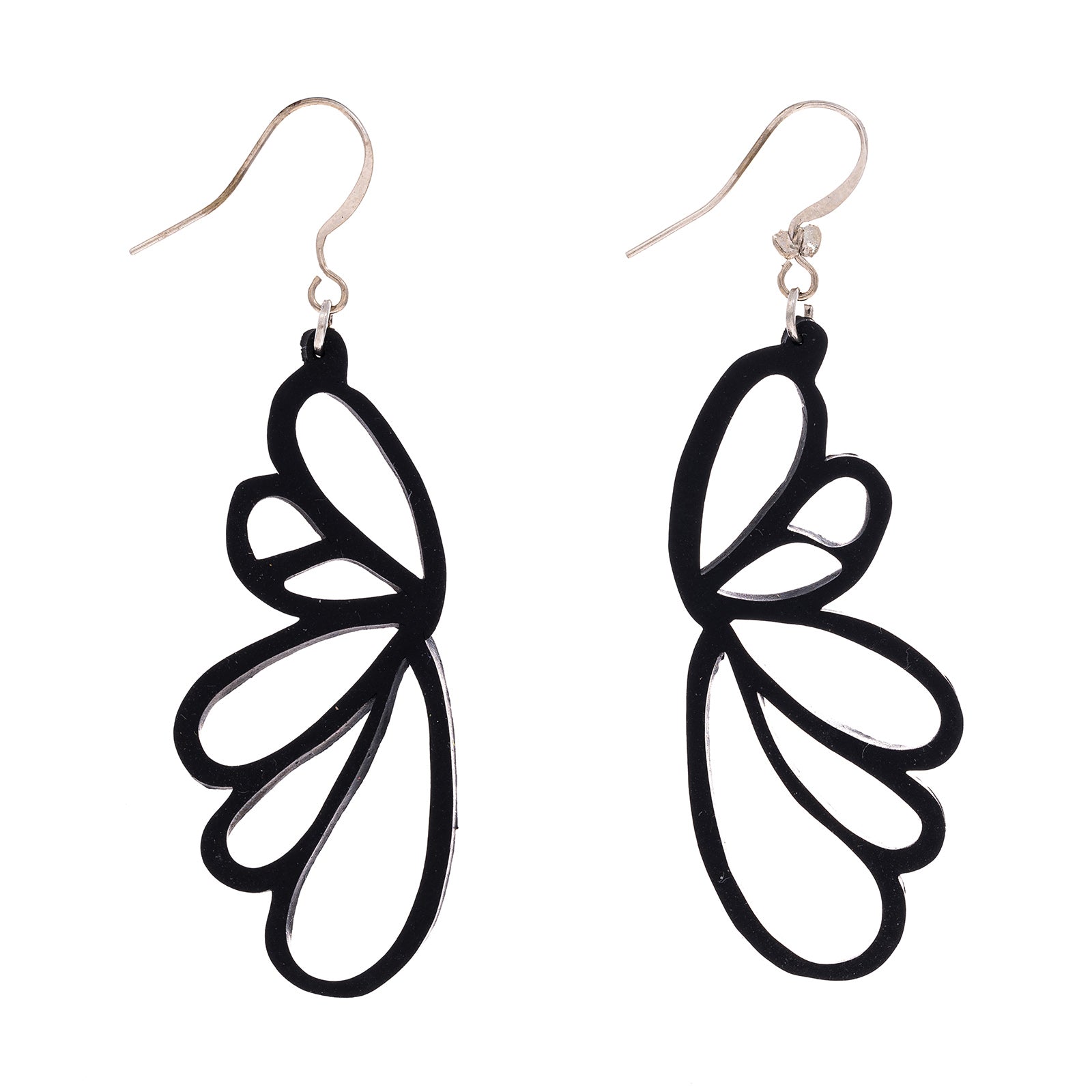 Lilac Upcycled Inner Tube Earrings, handcrafted from reclaimed rubber with silver hooks, showcasing a unique off-centre design.