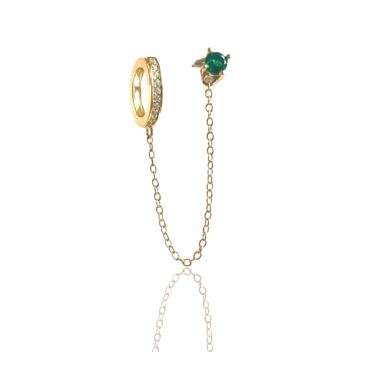 Lilou Emerald Chain Drop Earring featuring emerald hues, cz stones, and 18k gold plating over sterling silver, elegantly designed for modern style.