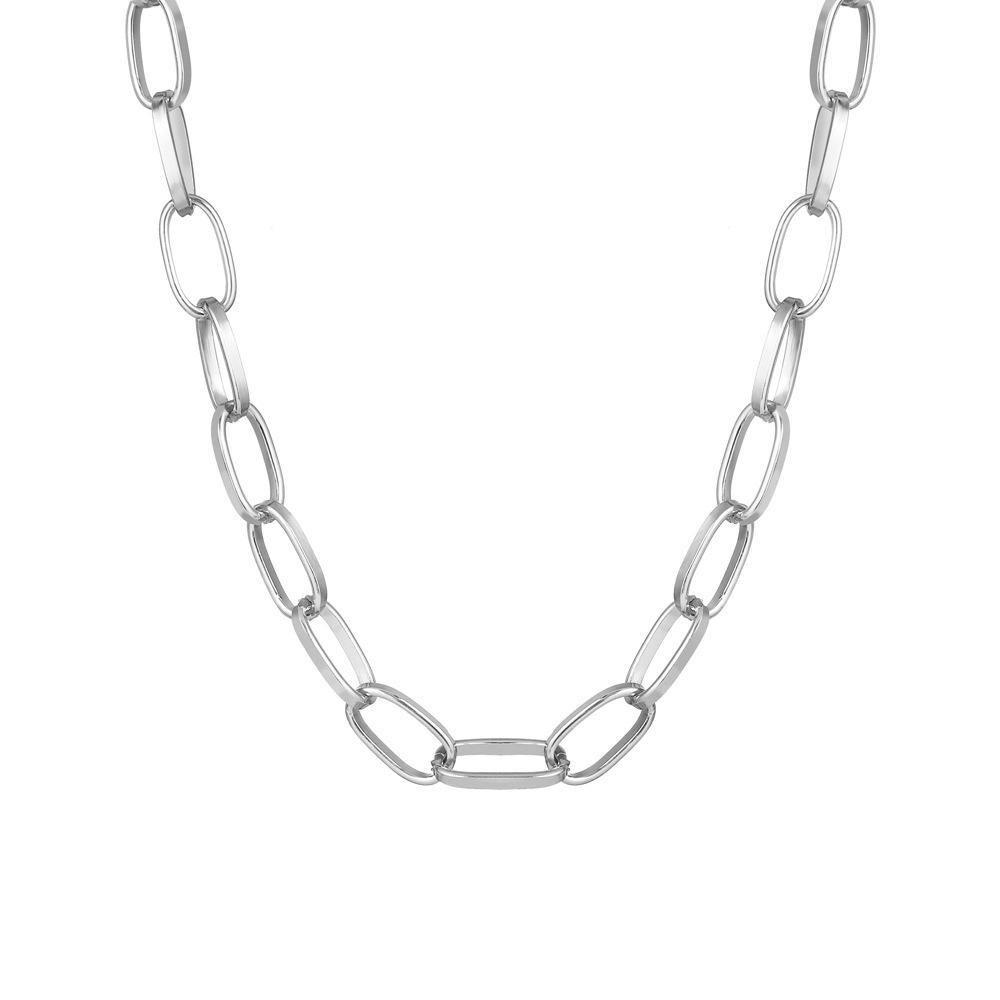 Elegant 18K white gold plated link chain necklace with lobster clasp and extender, showcasing Italian craftsmanship.