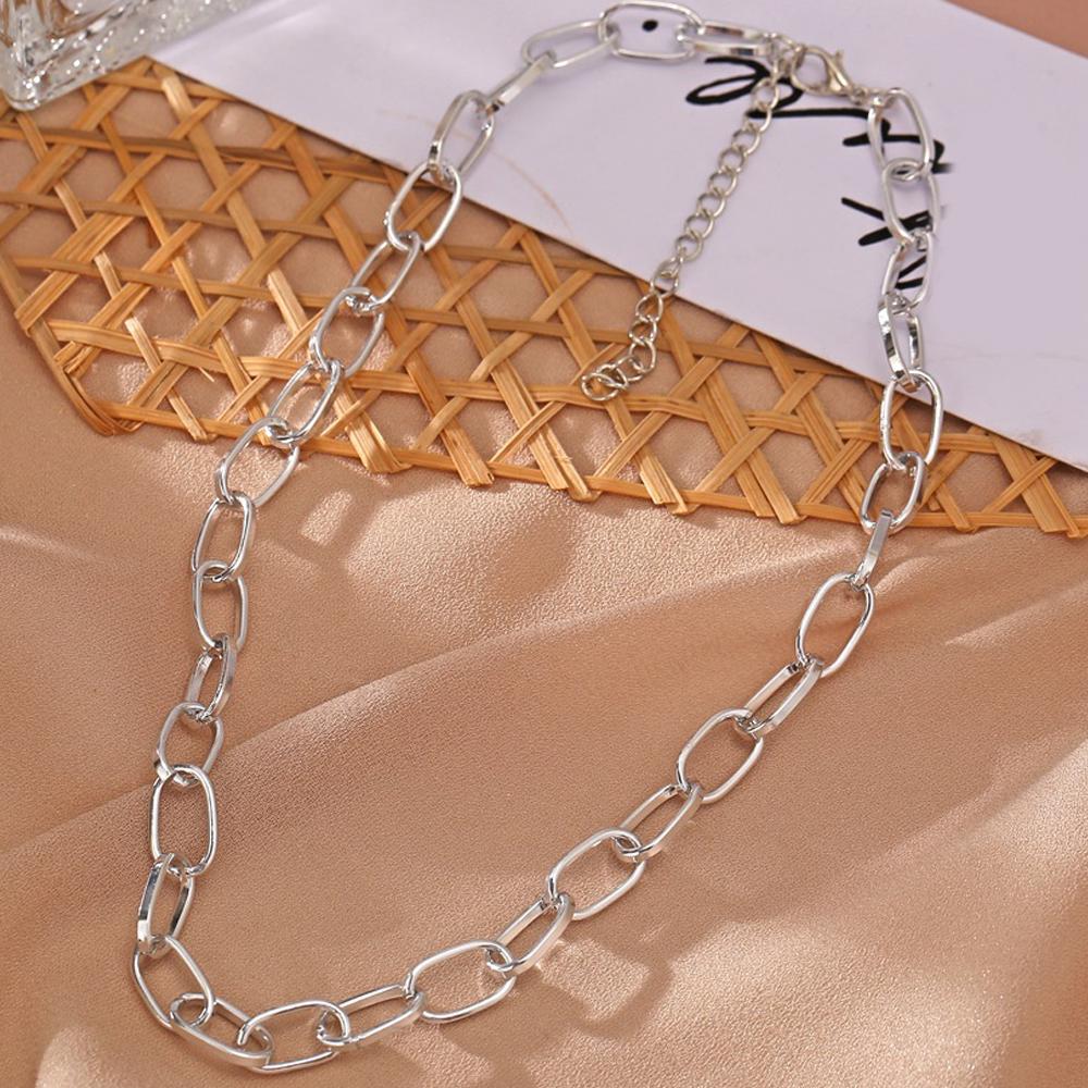 Elegant 18K white gold plated link chain necklace with lobster clasp and extender, showcasing Italian craftsmanship.