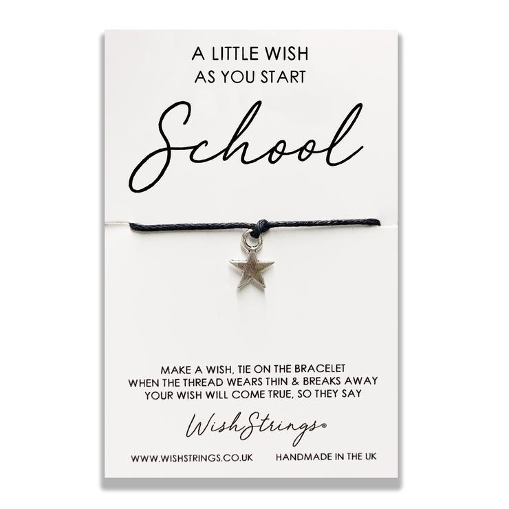 A beautifully handcrafted LittleWish SCHOOL WishStrings Wish Bracelet featuring a Tibetan Silver charm on a waxed cotton cord.