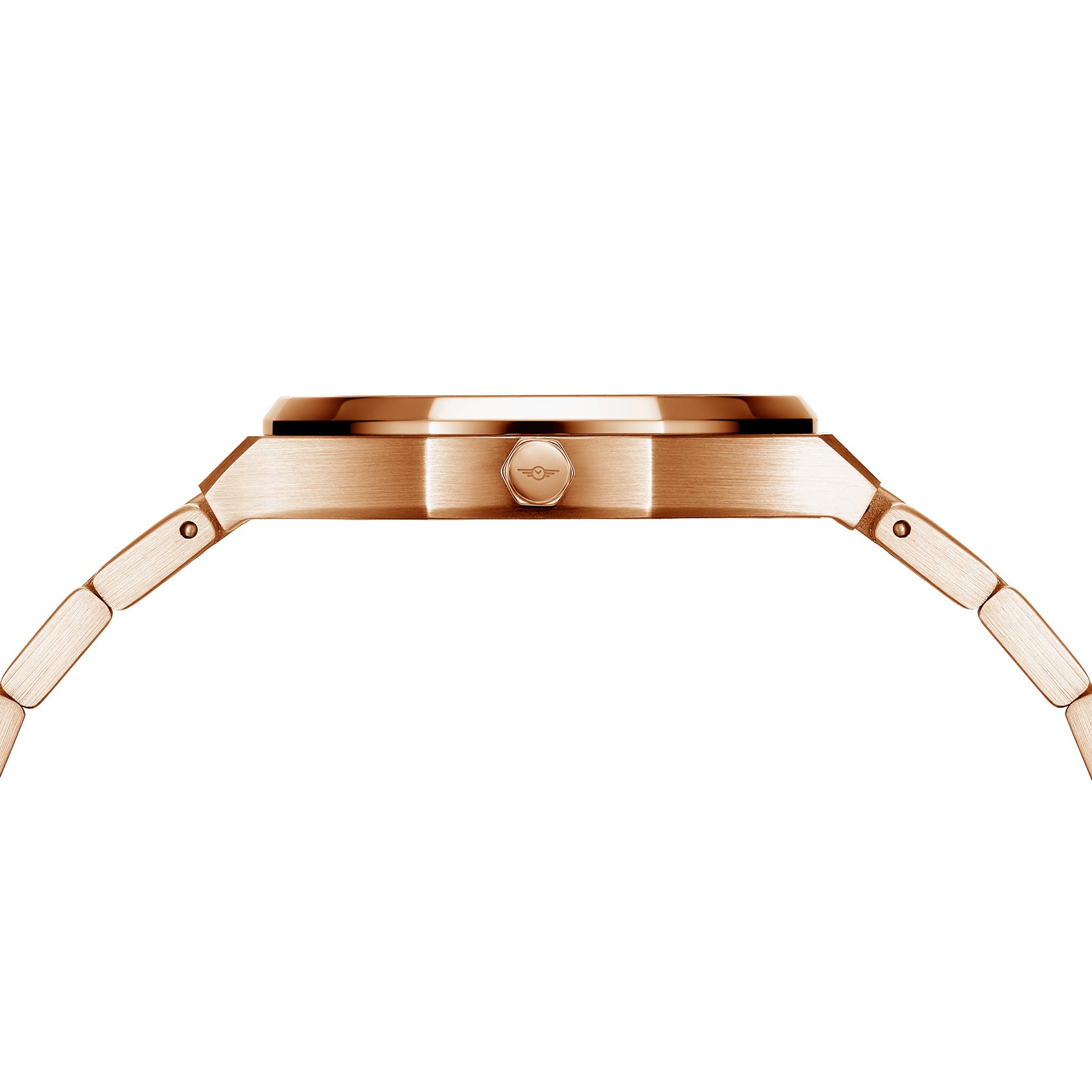 Livia Rose Gold - Silver watch featuring Roman numerals, square stones, and a multi-link bracelet strap.