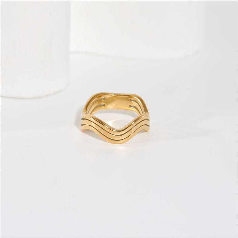 Livorno Triple Wave Layering Ring in 18k gold paved stainless steel, showcasing its elegant triple wave design.