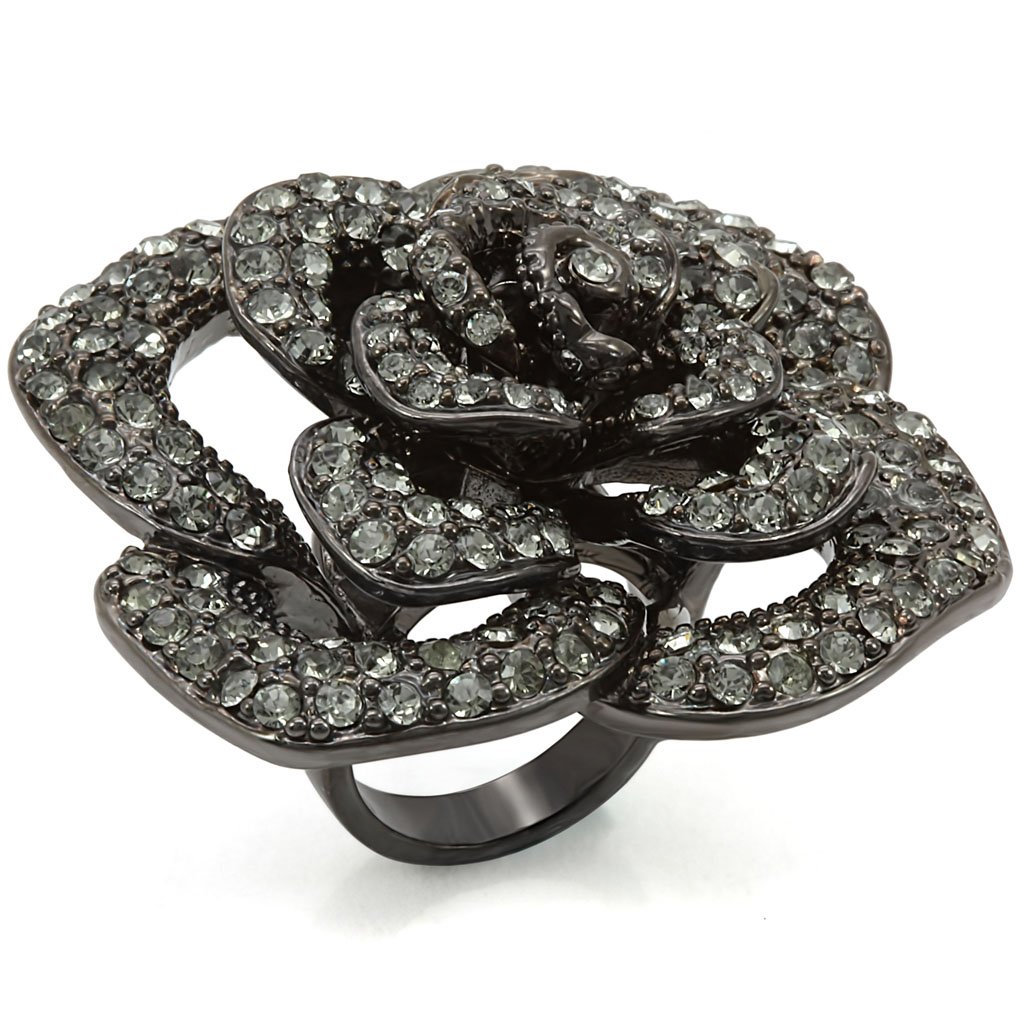 LO1266 Ruthenium Brass Ring featuring a top-grade black diamond crystal, showcasing elegance and sophistication.