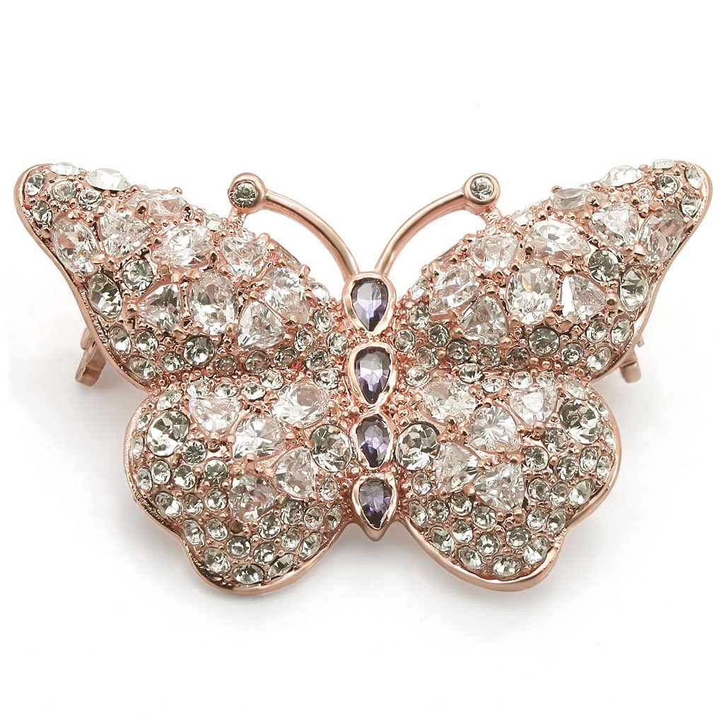 Rose Gold Brass Brooch featuring AAA Grade CZ in Amethyst, showcasing its elegant design and vibrant color.