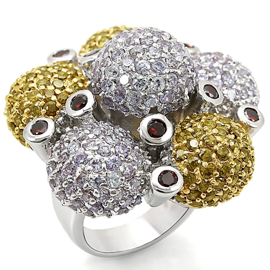 LO1333 Reverse Two-Tone Brass Ring featuring AAA Grade CZ in Garnet, showcasing its elegant design and vibrant stone.