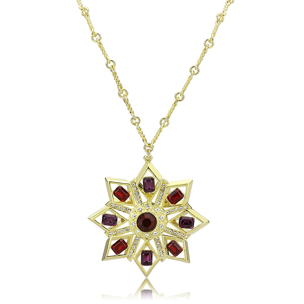 LO1301 Gold Brass Chain Pendant featuring a multi-color top grade crystal, elegantly designed for versatile wear.