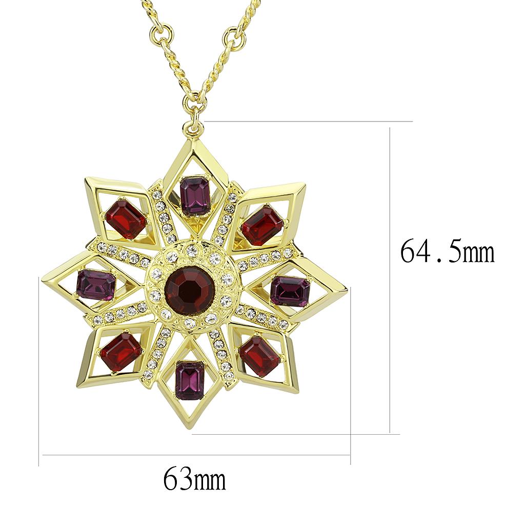 LO1301 Gold Brass Chain Pendant featuring a multi-color top grade crystal, elegantly designed for versatile wear.