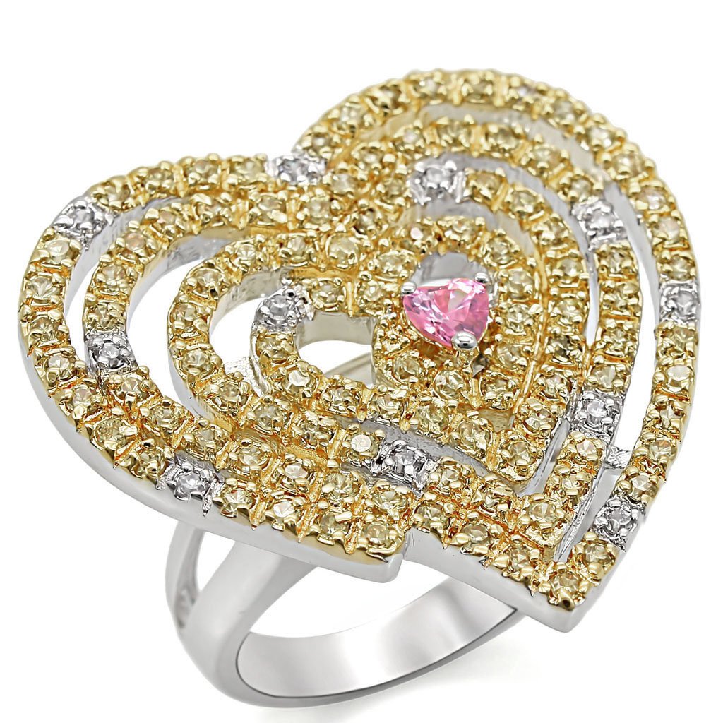 LO1337 Reverse Two-Tone Brass Ring featuring AAA Grade CZ in rose color, showcasing its elegant design and craftsmanship.