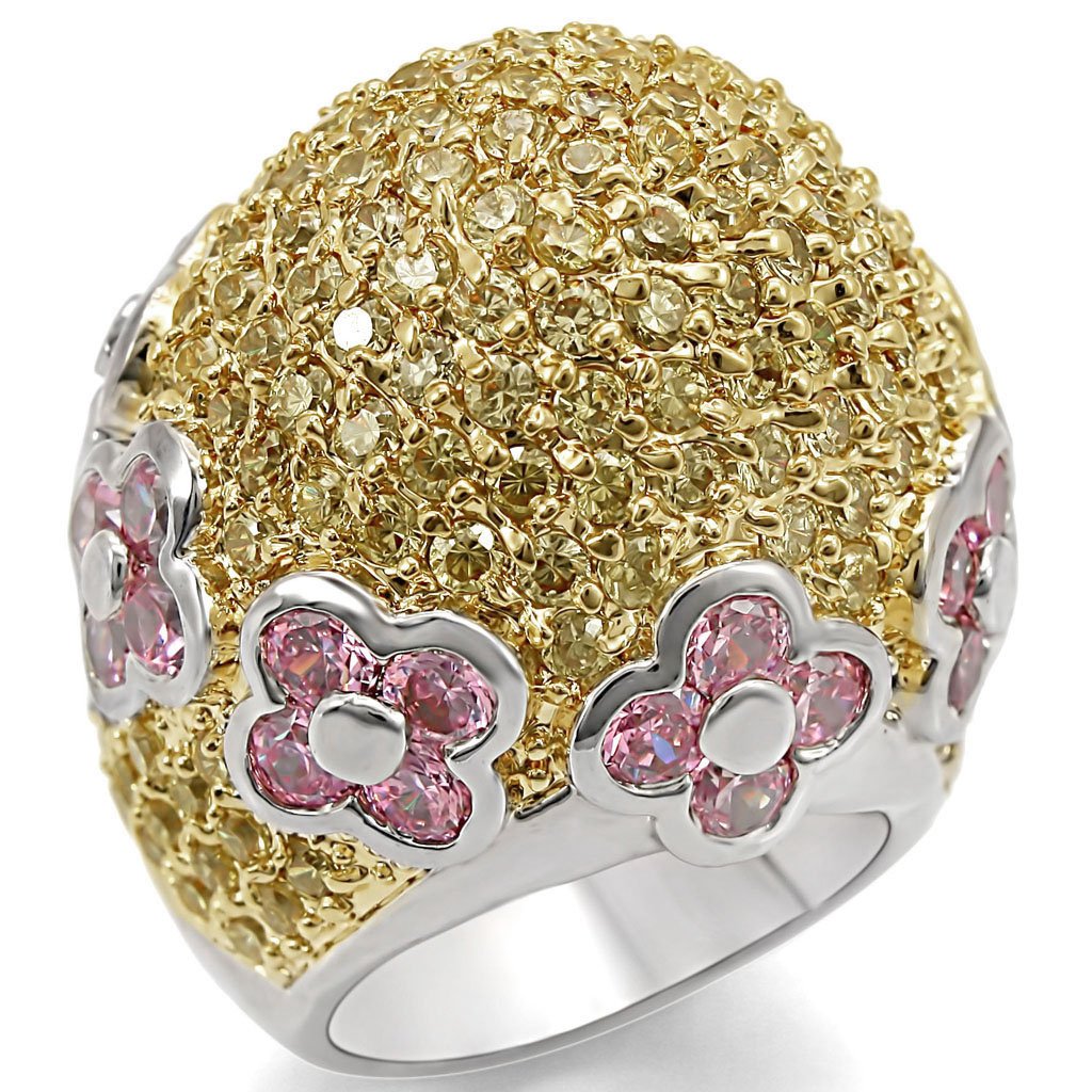 LO1338 Reverse Two-Tone Brass Ring featuring AAA Grade CZ in rose color, showcasing its elegant design and craftsmanship.