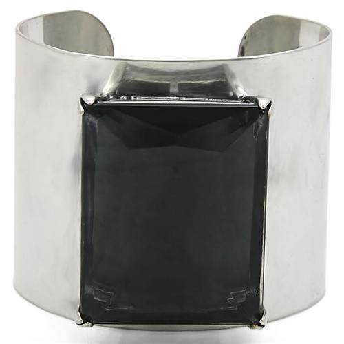 LO1145 Antique Silver Brass Bangle featuring a black diamond synthetic glass stone, elegantly designed for versatile wear.