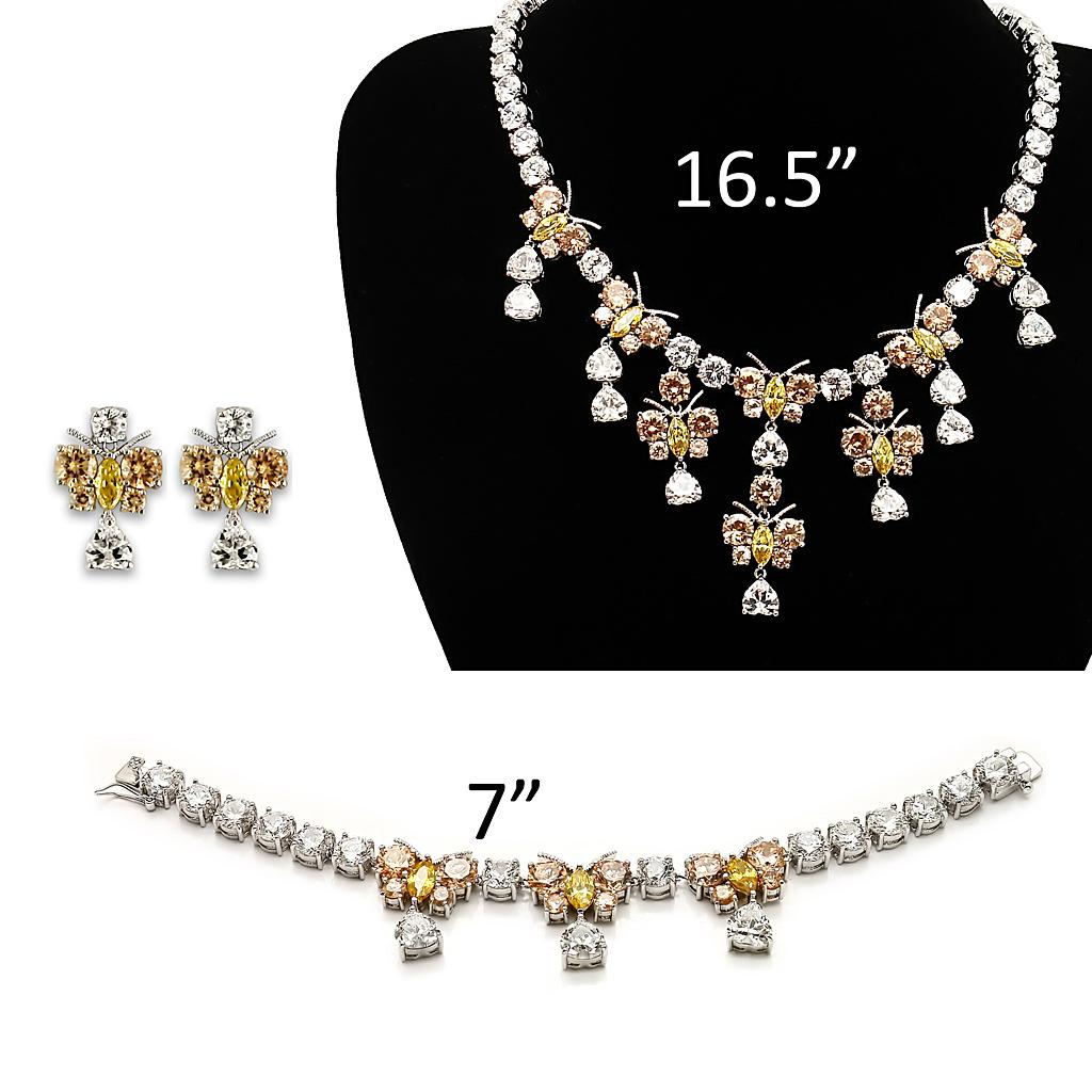 LO1453 Rhodium Brass Jewelry Set featuring AAA Grade CZ stones in vibrant multi colors, elegantly designed for any occasion.