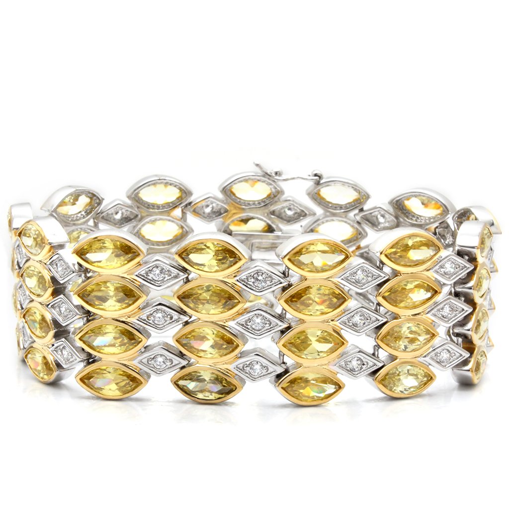 LO1459 Gold and Rhodium Brass Bracelet featuring AAA Grade CZ stone in Topaz color, showcasing its elegant design and luxurious finish.