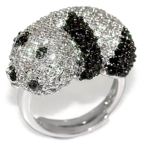 LO1515 Rhodium and Ruthenium Brass Ring featuring a black AAA Grade CZ center stone, showcasing elegance and sophistication.