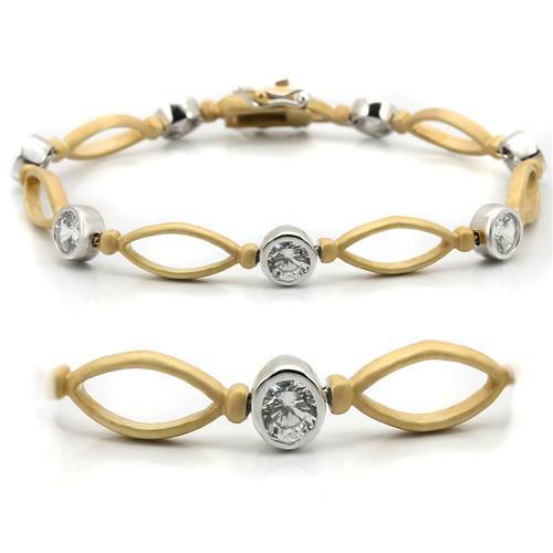 Matte Gold and Rhodium Brass Bracelet featuring AAA Grade CZ stones, showcasing a luxurious and elegant design.