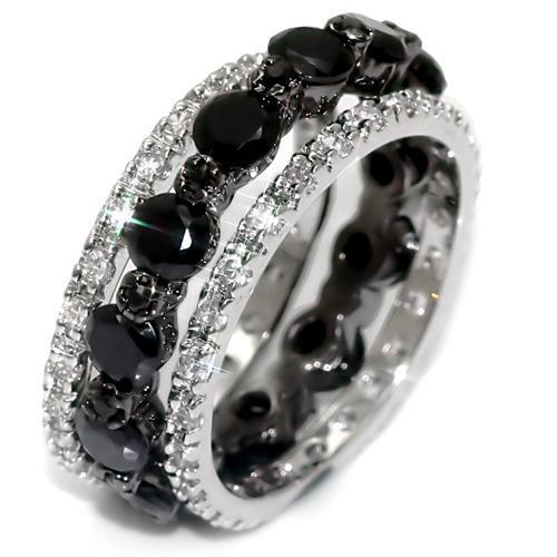 LO1542 Rhodium and Ruthenium Brass Ring featuring a black AAA Grade CZ stone, showcasing elegance and sophistication.