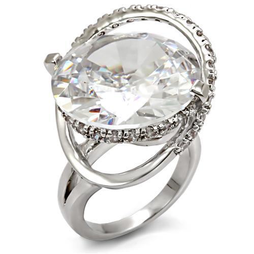 LO1561 Rhodium Brass Ring featuring a clear AAA Grade CZ stone, showcasing its elegant design and luxurious finish.