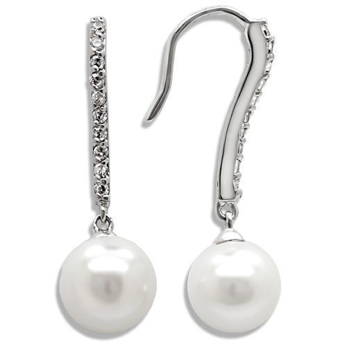 LO1565 Rhodium Brass Earrings featuring synthetic white pearls, elegantly designed for stylish wear.