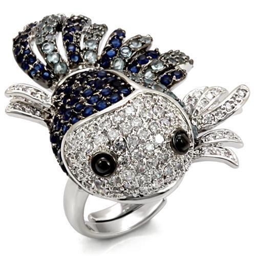 LO1585 Rhodium and Ruthenium Brass Ring featuring AAA Grade multi-color CZ stones, showcasing elegance and durability.