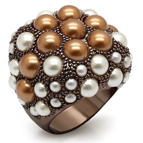 LO1662 Chocolate Gold Brass Ring featuring a multi-color synthetic pearl, showcasing its elegant design and luxurious finish.