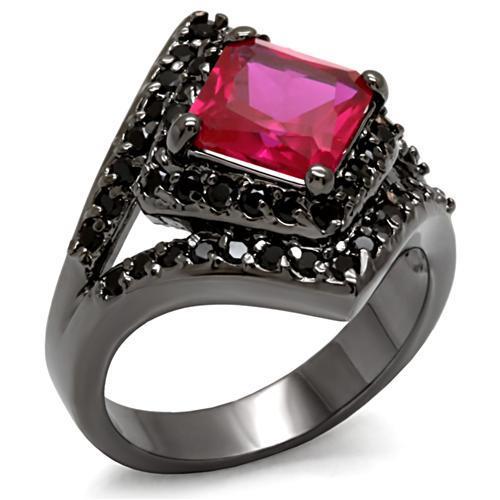 LO1621 TIN Cobalt Black Brass Ring featuring AAA Grade CZ in Ruby, showcasing its elegant design and vibrant color.