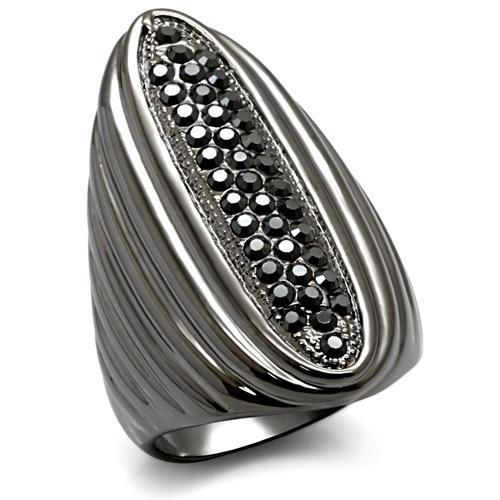 LO1628 TIN Cobalt Black Brass Ring featuring a Jet Top Grade Crystal, showcasing its elegant design and craftsmanship.