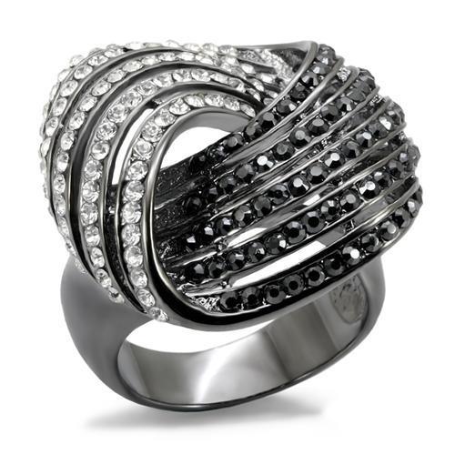 LO1670 TIN Cobalt Black Brass Ring featuring a Jet Top Grade Crystal, showcasing its elegant design and modern finish.