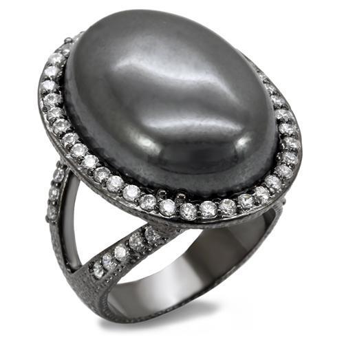 LO1679 TIN Cobalt Black Brass Ring featuring a semi-precious Hematite stone, showcasing its elegant design and modern finish.