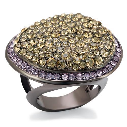 LO1694 Chocolate Gold Brass Ring featuring a multi-color top grade crystal, elegantly designed for style and comfort.