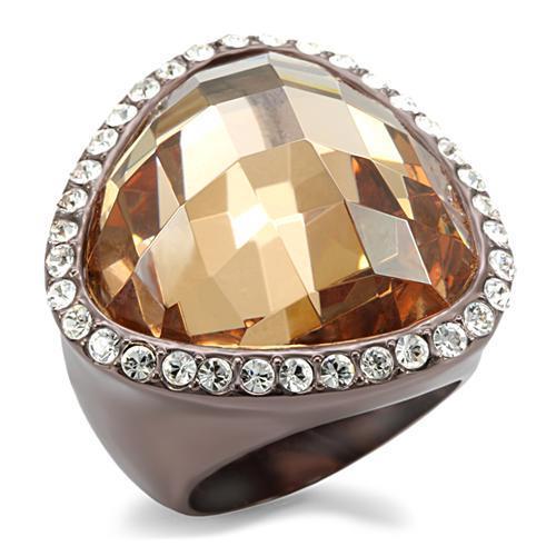 LO1697 Chocolate Gold Brass Ring featuring AAA Grade CZ in Champagne, showcasing its elegant design and luxurious finish.