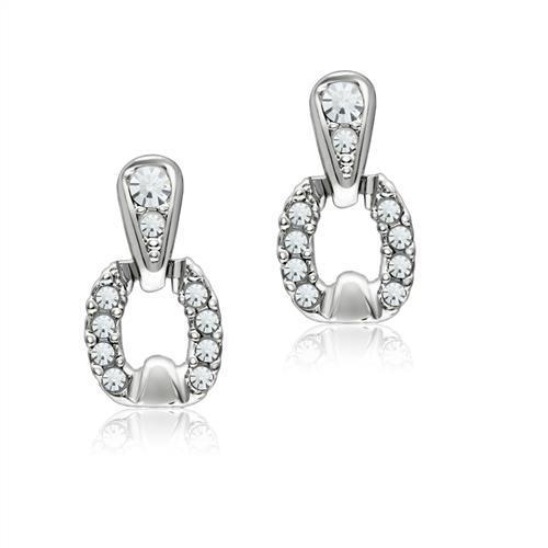 LO1999 Rhodium White Metal Earrings featuring clear top-grade crystals, elegantly designed for a sophisticated look.