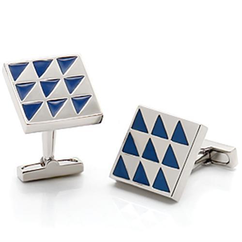 Rhodium brass cufflink featuring a Montana epoxy center stone, showcasing elegance and style.