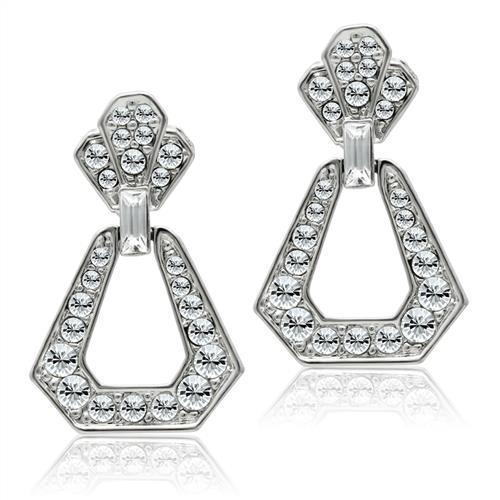 LO1995 Rhodium White Metal Earrings featuring clear top grade crystals, elegantly designed for any occasion.