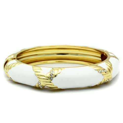 LO1958 Gold White Metal Bangle featuring a clear top-grade crystal, showcasing its elegant design and luxurious finish.